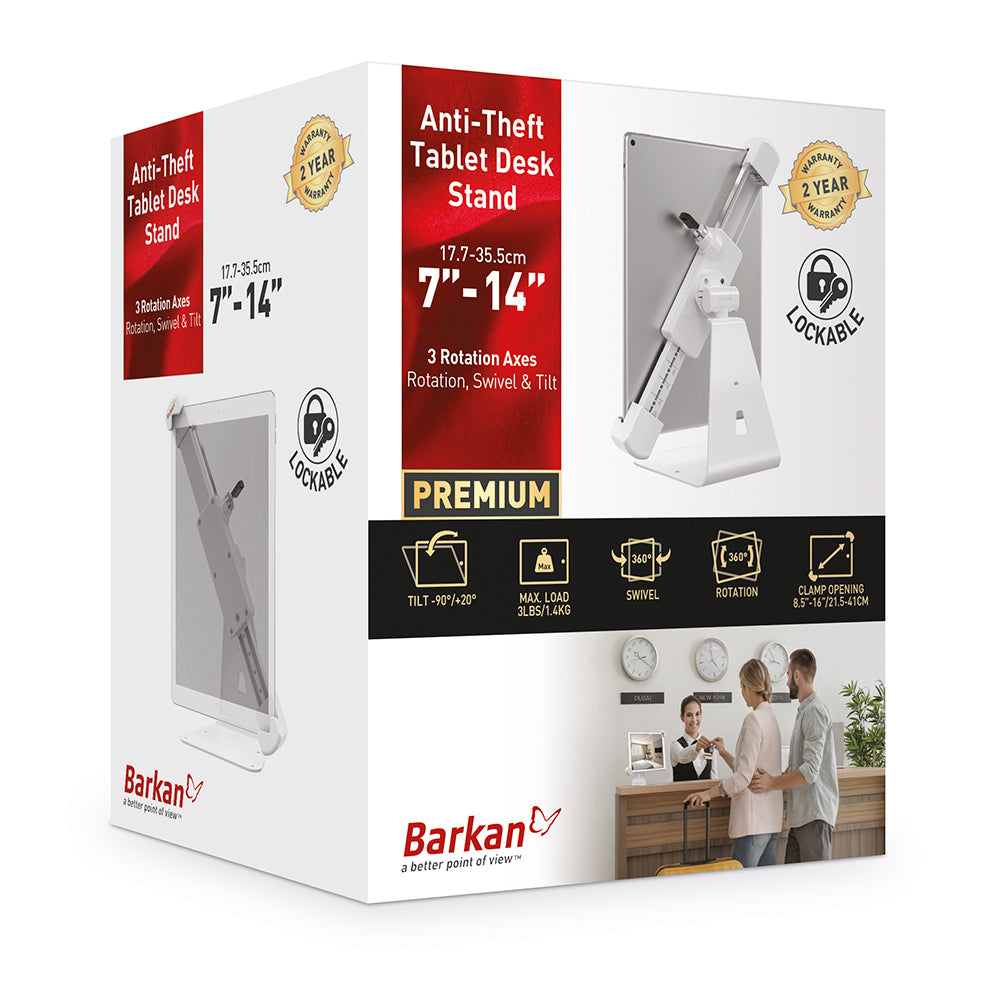 Barkan 7–14" Anti-Theft Tablet Desk Stand with 360° Rotation Swivel Tilt
