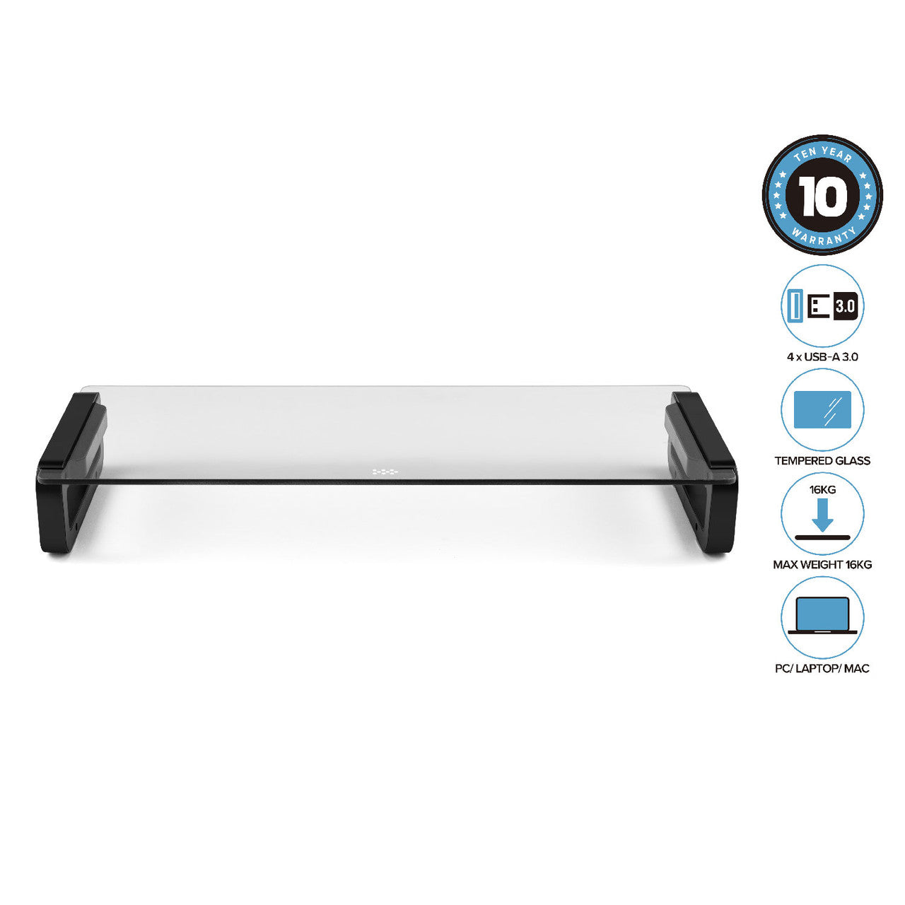 Laser Monitor Desk Stand with USB 3.0 Charging Hub (Black)
